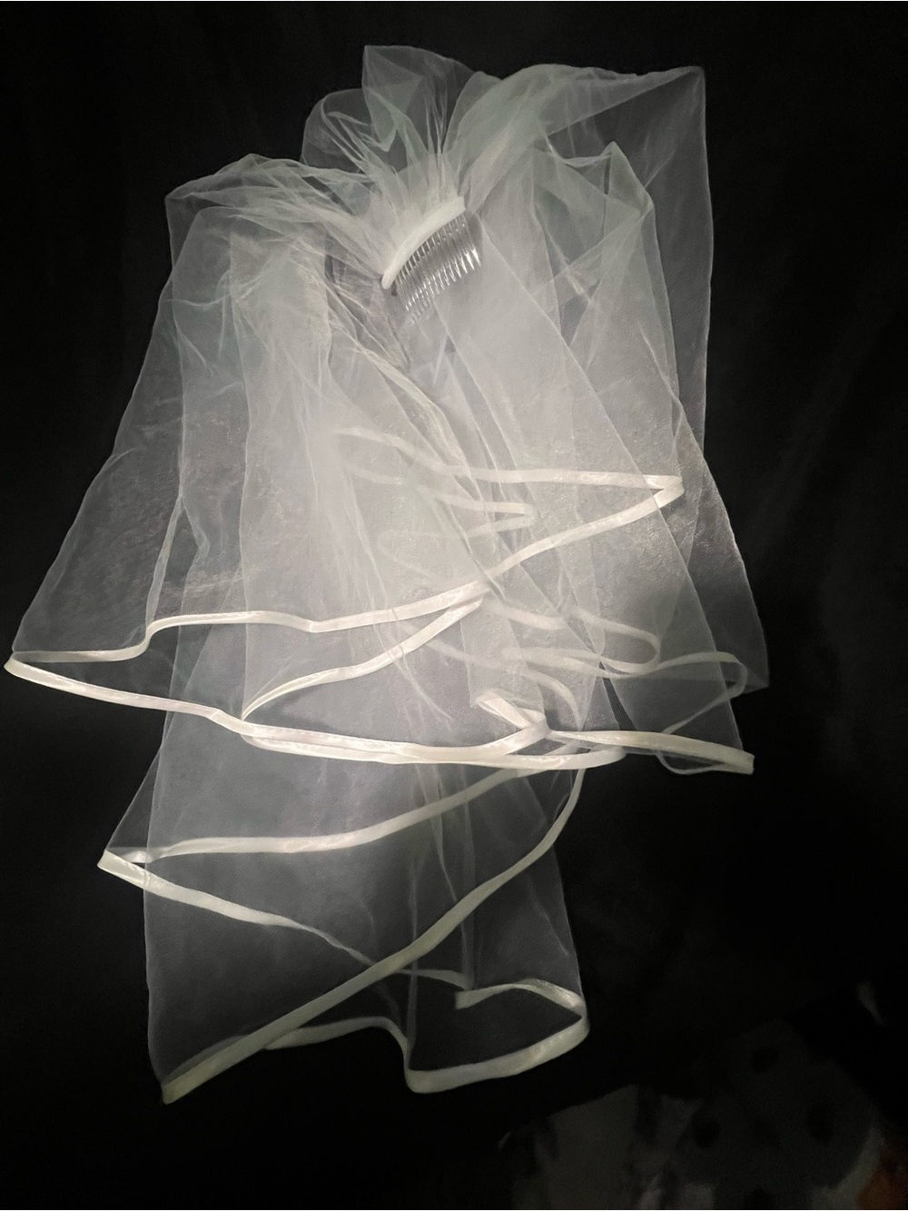 Classic White Bridal Veil with Satin Edge and Comb